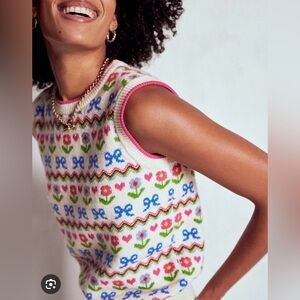 Boden Edie Fair Isle Vest-Oatmeal Melange Flowers